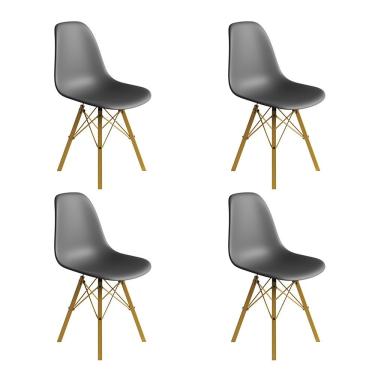 Imagem de Conjunto 4 Cadeiras Eames Estilo Moderno Em Ferro Dourado Com Assento Cinza