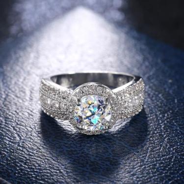 Imagem de Anéis de noivado de zircônia cúbica branca banhada a ouro branco, alianças de compromisso, festas noturnas, presentes de dia dos namorados, alianças de eternidade para mulheres, 10, Cobre, Sem pedra