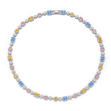 Imagem de Colares de tênis masculinos, delicados banhados a ouro 18 K, diamante, corrente de zircônia cúbica com esmeralda, rubi e água-marinha para homens, presentes de aniversário de casamento, dia dos