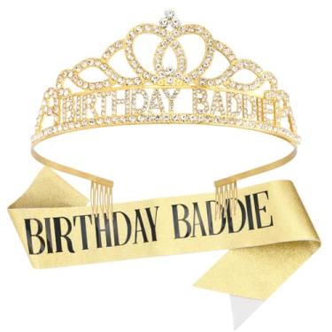 Imagem de Canitor Tiara de aniversário Baddie, decorações de aniversário, acessórios, lembrancinhas de festa, suprimentos para mulheres adultas e meninas, Dourado, one size fit all