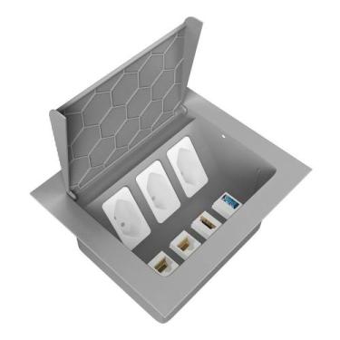 Imagem de Caixa de embutir 3 tomada 2 rj45 1 usb 1 hdmi - cinza - QTMOV