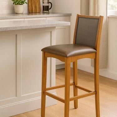 Imagem de Banqueta Madeira Maciça Encosto Tela Sling Toscana Carvalho