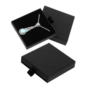 Imagem de Pacote com 2 caixas de presente quadradas para joias, caixa de papelão com tampas, caixas de colar, caixas de presente pequenas, estojo de armazenamento com pingente, preto