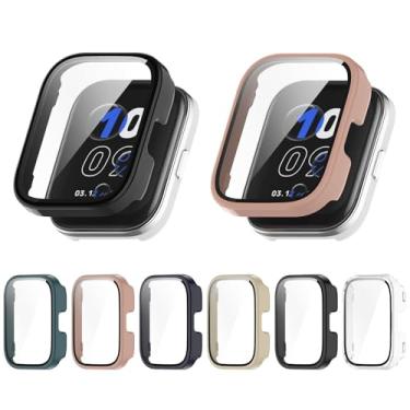 Imagem de ZLYLVRC 2 peças de capa rígida para relógio de policarbonato com película de vidro temperado compatível com Amazfit Bip5 Unity Watch Bumper Guard Capa protetora sensível ao toque (preto + rosa)