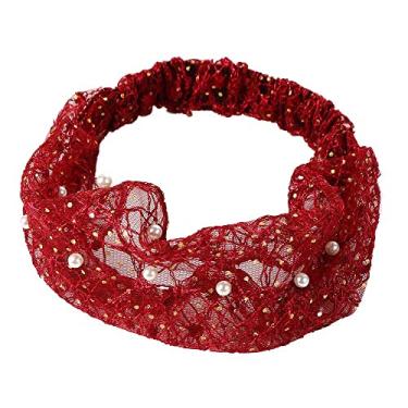 Imagem de Bandanas de cabelo estilo coreano, lavagem de rosto doce, acessórios de cabelo pérola, tiara de turbante para meninas (vinho tinto)