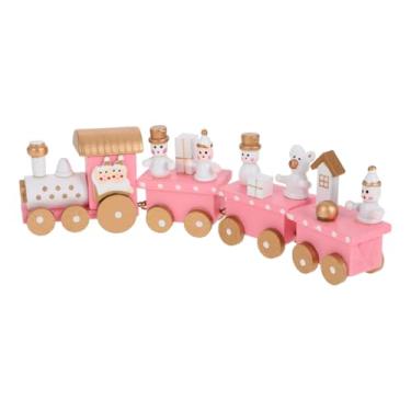 Imagem de DOITOOL Decoração de trem de Natal, decorações de Natal rosa trem de madeira, mini enfeite de Natal para árvore de Natal, mesa, 19,8 x 5,5 cm. 40,6 x 3,55 cm