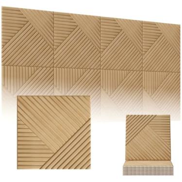 Imagem de BTDVR Pacote com 20 painéis de parede acústicos grandes, painéis de parede autoadesivos à prova de som, 152 x 12 cm, tamanho total (tamanho único, 30 x 30 cm), painéis de som decorativos de madeira