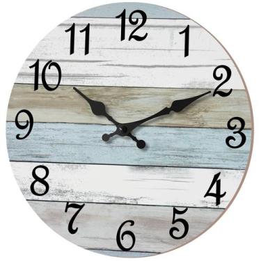 Imagem de Relógio de parede CHYLIN 14" Silent Rustic Wooden Beach Style