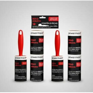 Imagem de Powermaid Kit Rolo Adesivo Tira Pelos, 2 Rolos com 4 Refis, 180 Folhas, para Roupa e Sofá