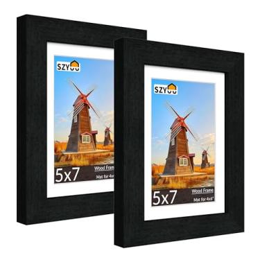 Imagem de SZYUU Conjunto de 2 porta-retratos 12 x 17 com vidro verdadeiro, resistente a arranhões, fácil de montar para exibição de parede ou mesa, decoração de escritório em casa (preto fosco)