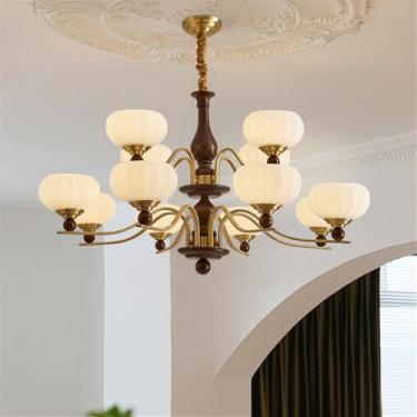 Imagem de Lustre contemporâneo de latão para sala de estar com LED, estilo retrô, criativo, para restaurante, quarto, escritório, hotel, casa de campo, café, luminária pendente (E 12 lâmpadas)