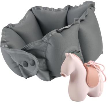 Imagem de Tearom Cavalo de viagem com travesseiro de viagem inflável oculto – Travesseiro inflável portátil para viagem, carro, avião, escritório, casa, trem - leve e lavável na máquina (rosa)