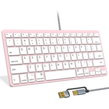 Imagem de Teclado ultrafino com fio para Apple Mac, cabo de conversão USB e tipo C, 78 teclas de tesoura, teclas de atalho de mídia, compatível com MacBook, iMac Mini e Pro, laptops, Windows Desktop PC, rosa