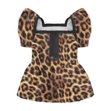 Imagem de Fipuivrn Vestido de cachorro marrom com estampa de leopardo, saia respirável para cachorrinho de verão com anel em D, linda roupa de princesa para meninas, gatos, vestido leve para aniversário e