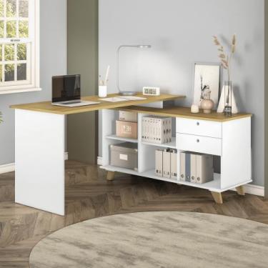 Imagem de Escrivaninha em L 2 Gavetas Artany Gold Cor Carvalho com Branco