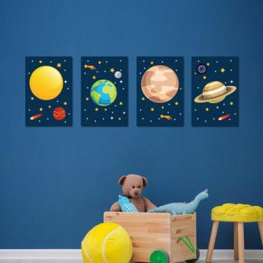 Imagem de Placa Decorativa Infantil Sistema Solar Kit 4un 20x30cm - Quartinhos