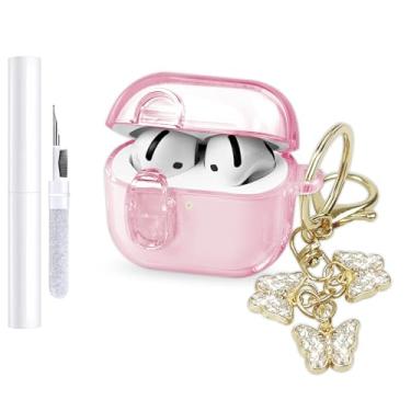 Imagem de (com trava de segurança), capa transparente compatível com Apple Airpods 4 2024, capa de TPU macio para Airpods 4ª geração com chaveiro borboleta e kit de limpeza para Airpods 4 gerações, mulheres e