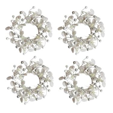 Imagem de Egolot 4 grinaldas de anel de vela branca de Natal de 23 cm, mini guirlanda de Natal para mesa de concerto, armários de decoração de mesa, guirlandas de eucalipto com glitter de prata branca com