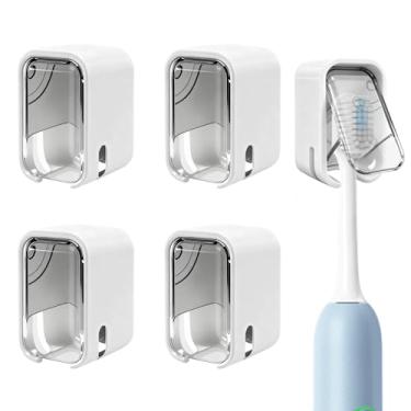 Imagem de OIZOIZ Pacote com 4 mini suporte de escova de dentes montado na parede com capa, organizador de armazenamento de escova de dentes de slot único para chuveiro, porta-escovas de dentes compactos para