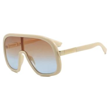 Imagem de JRLLFD Óculos de sol punk grandes, peça única, feminino, luxuoso, masculino, esportivo, à prova de vento, UV400 (bege, azul-chá)