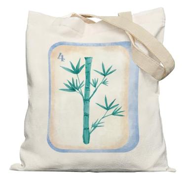 Imagem de APJYM Chinoiserie Sacola de bambu Mahjong, presentes de Mahjong para mulheres, sacolas de lona, presentes para amantes de jogadores de Mah Jong, sacolas reutilizáveis de compras de supermercado