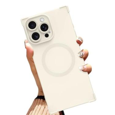 Imagem de AIGOMARA Capa magnética para iPhone 16 Pro de 6,3 polegadas [compatível com MagSafe] Capa protetora de TPU macio bege sólido com cantos reforçados à prova de choque para mulheres e homens