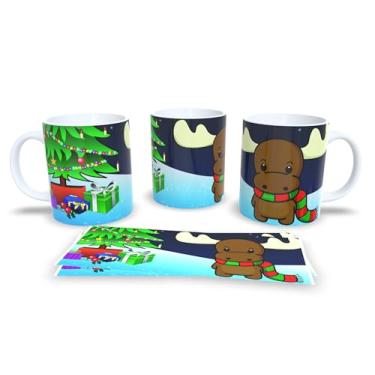 Imagem de Caneca de Natal com Desenho de Inverno, Porcelana Branca, Estampa Festiva com Papai Noel e Animais, Tema Natalino (11)