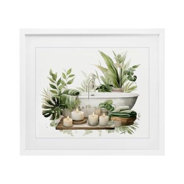 Imagem de Stupell Industries Impressão emoldurada branca para banheira Zen tropical sob vidro, design por Lettered and Lined, 43 x 53 cm