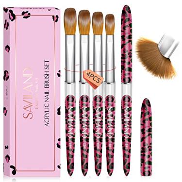 Imagem de SAVILAND Conjunto De 4 Pincéis Acrílico Kolinsky Para Unhas - Profissionais Aplicação Pó E Arte 3D, Tamanhos 8/10/12/14. Kit Essencial Extensão Unhas. Salão Casa.