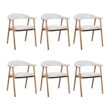 Imagem de Kit 6 Cadeiras De Jantar Luana Estrutura Aço Carbono Laminado Natural Com Estofado Linho Cru