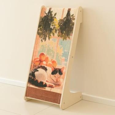 Imagem de PETKARAY Arranhador para gatos em forma de L, rampa para arranhar gatinhos de sisal, almofada vertical de 64 cm para gatos internos, protetor de móveis com erva de gato, padrão de gato dormindo