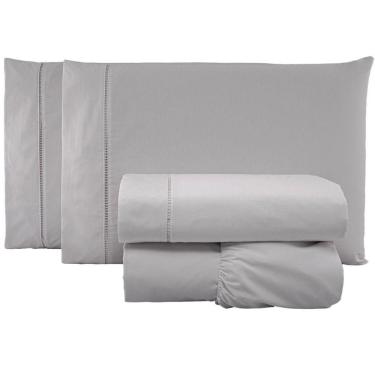Imagem de Jogo De Lençol Casal Padrão Percal 200 Fios 100% Algodão 4 Peças - Cinza
