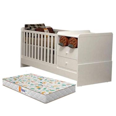 Imagem de Berço Americano Multifuncional Selena Branco Brilho Com Colchão Gazin – Carolina Móveis