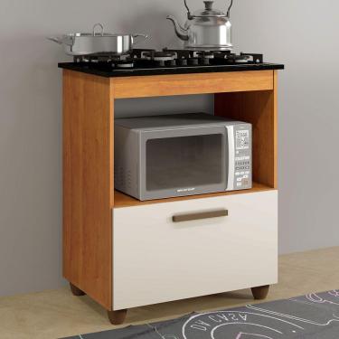 Imagem de Balcão Para Cooktop 5 Bocas 1 Porta Basculante Salvia Kaiki Móveis Nature/off White