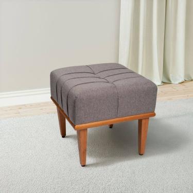 Imagem de Puff Quadrado de Madeira Eucalipto, Estofado e Detalhe em Costura Valentin Cinza