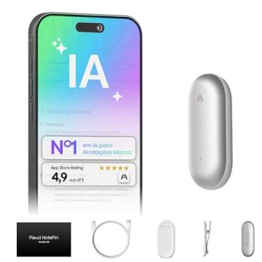 Imagem de Gravador de voz com IA, com Plaud NotePin, controle de aplicativo, anotador com IA, transcrição e resumo com IA, 112 idiomas, 64 GB, gravador de áudio para aulas, reuniões, prata lunar