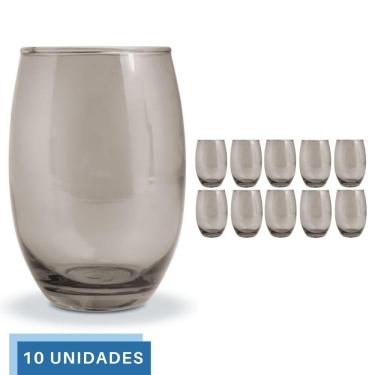 Imagem de Copo De Vidro 450ml Redondo BELLAGIO Jogo com 10 Cinza Luxo