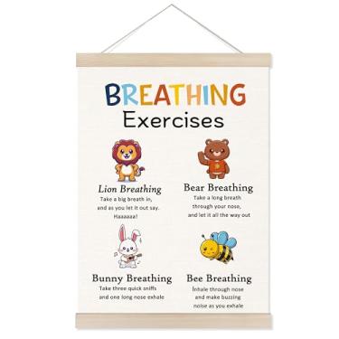 Imagem de Welshower Moldura de pôster de exercícios de respiração para sala de aula, decoração de arte de parede com animais fofos, saúde mental, decoração para sala de aula, terapia escolar, conselheiro