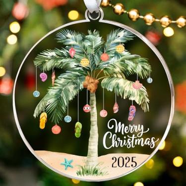 Imagem de HEXMOZ Enfeite de Natal de palmeira - Presentes temáticos de praia para amantes de praia, decorações de férias costeiras - Enfeites de acrílico tropicais de feliz Natal para árvore 2025