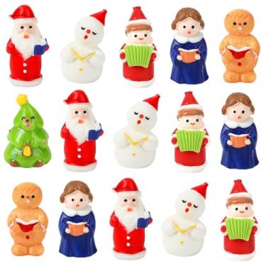 Imagem de DTOFOOT 16 mini estatuetas de Natal para globos de neve, bonecos de resina de Natal, boneco de neve, boneco de gengibre, estatuetas para decoração de vaso de plantas de mesa de jardim de aldeia