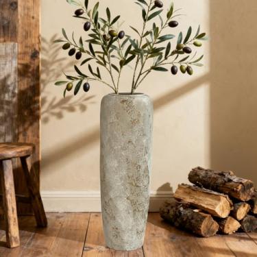 Imagem de Vaso rústico grande de cerâmica – Vaso de cerâmica rústico de 60 cm pintado à mão, vasos neutros extra altos para canto, hall de entrada e arranjos florais grandes