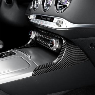 Imagem de Amzcar Padrão de fibra de carbono console central interruptor de ar condicionado painel de acabamento capa de acabamento do painel de controle climático capa de moldura compatível com acessórios Kia