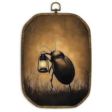 Imagem de nvucamd Arte de parede vintage Moody Beetle emoldurada, Dark Academia Insect Octagon Canvas Prints Wall Art, Bug Insect Hanging Decor para banheiro, sala de estar, quarto, 26 x 18 centímetros