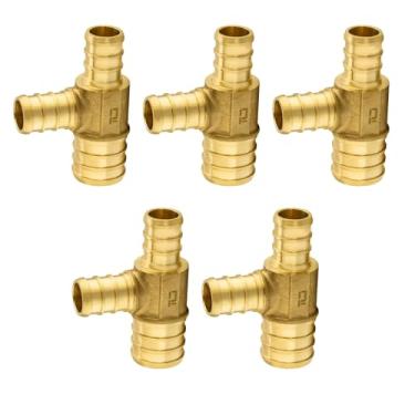 Imagem de Pacote com 5 acessórios PEX Niikappu 1"x3/4"x3/10.2 cm Pex Tee, acessórios de tubo de crimpagem de latão para tubos PEX, ASTM F1807