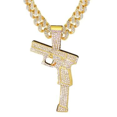 Imagem de GuoShuang Corrente feminina com pingente de pistola gelada, corrente cubana Miami de 45,7 cm, joia hip hop feminina