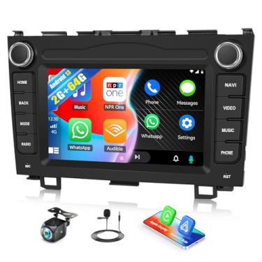 Imagem de Rádio estéreo para carro 2G + 64G Android 13 para Honda CRV 2007-2011 com CarPlay sem fio Android Auto, tela sensível ao toque HD de 7 polegadas, GPS, WiFi, Bluetooth, EQ FM/RDS, link espelhado, SWC