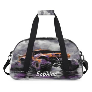 Imagem de Bolsa esportiva personalizada, caminhão de desenho animado colorido com nome, bolsa de dormir personalizada, bolsa de fim de semana, bolsa de treino para dança, balé, academia, ginástica, mala, viagem