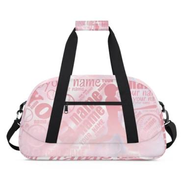 Imagem de Bolsa esportiva personalizada com nome rosa de beisebol com nome, bolsa de dormir personalizada, bolsa de fim de semana, bolsa de treino para dança, balé, academia, ginástica, mala, viagem, presente