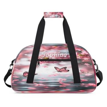 Imagem de Bolsa esportiva personalizada, flor de borboleta, com nome, bolsa de dormir personalizada, bolsa de fim de semana, bolsa de treino para dança, balé, academia, ginástica, mala, viagem, presente