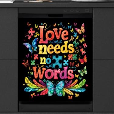 Imagem de Capa magnética para lava-louças, cor da palavra autismo, capas magnéticas para decoração de lava-louças, capa magnética para porta de lava-louças, decalque para cozinha, eletrodomésticos, 58 x 66 cm